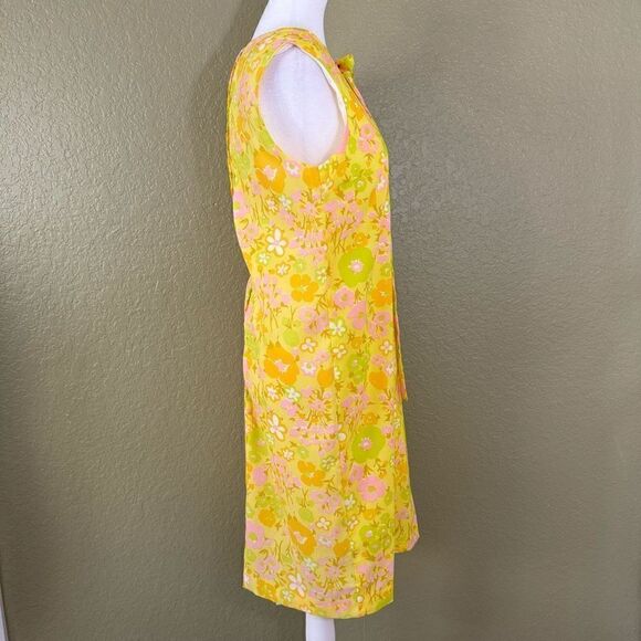 Vintage 60s Fritzi of California Women’s M/L Yellow Floral Print Midi Dress - Picture 3 of 6